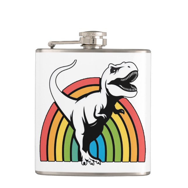 Rainbow T Rex Hip Flask (Front)