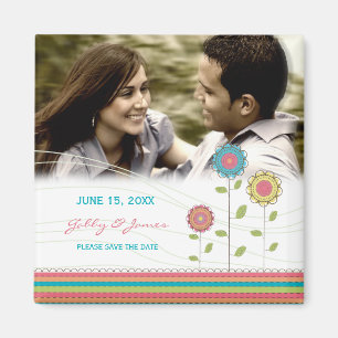 Rainbow Tall Flowers Save the Date Wedding Magnet