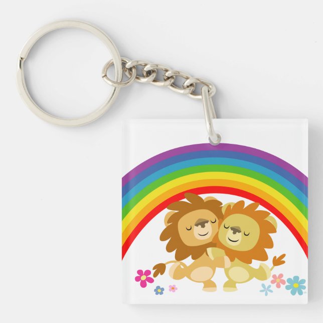 Rainbow Tango-Cute Cartoon Lions Acrylic Keychain (Front)