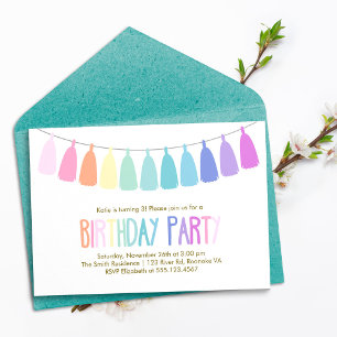 Rainbow Tassel Garland Birthday Party Invitation