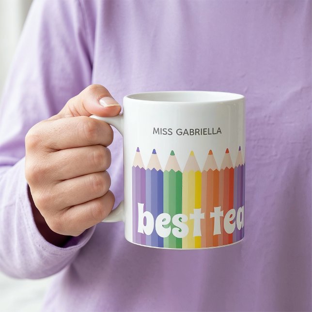 Rainbow Teacher Appreciation Best Teacher Mug (An 11-oz mug is shown, add name and choose mug style and size.)