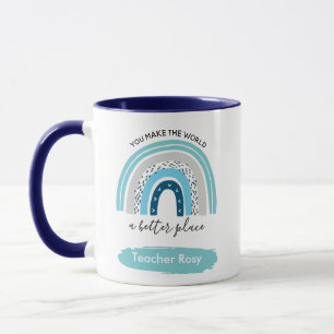 Rainbow Teacher Mugs Boho Blue Personalised