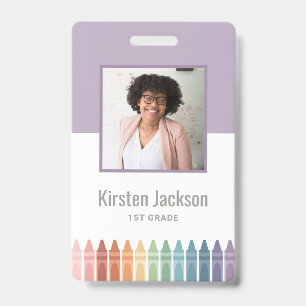 Rainbow Teacher Name Tag Photo ID Badge