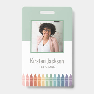 Rainbow Teacher Name Tag Photo ID Badge