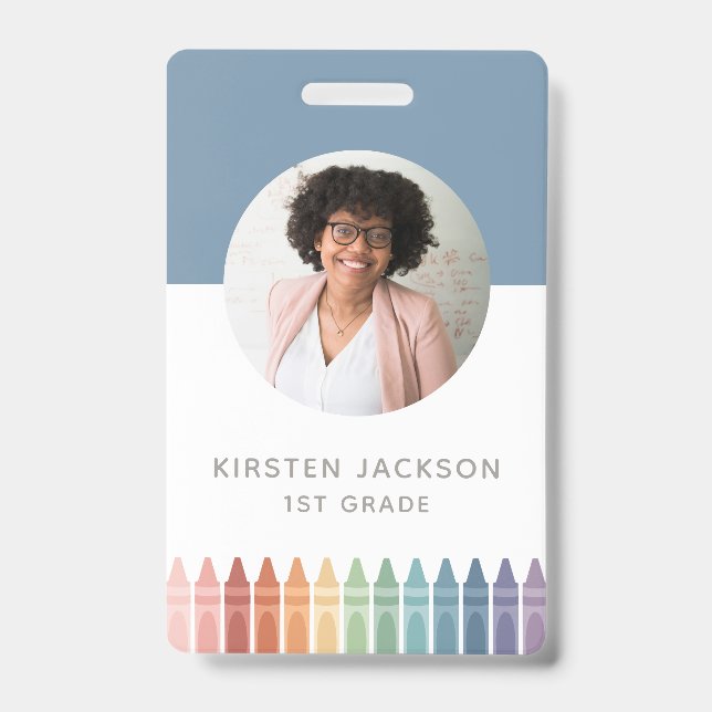 Rainbow Teacher Name Tag Photo ID Badge (Front)