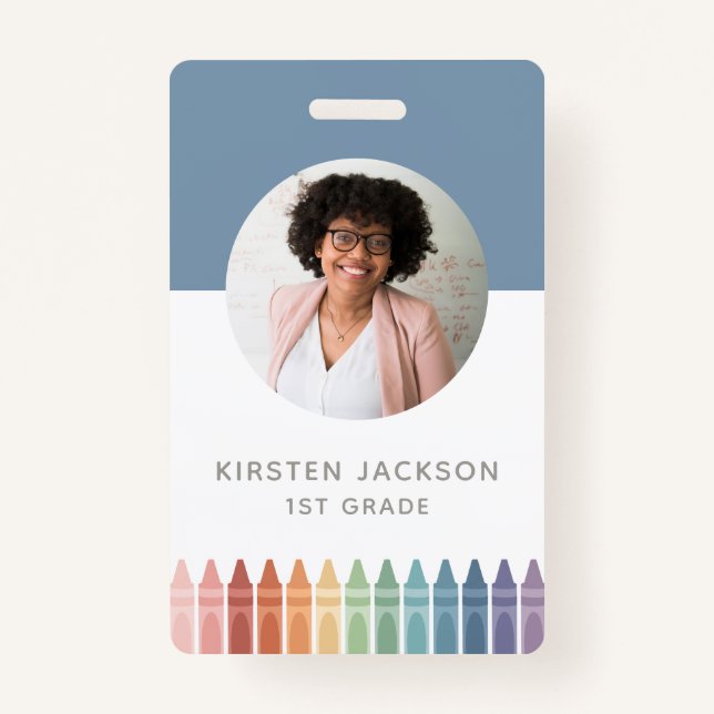 Rainbow Teacher Name Tag Photo ID Badge (Front)