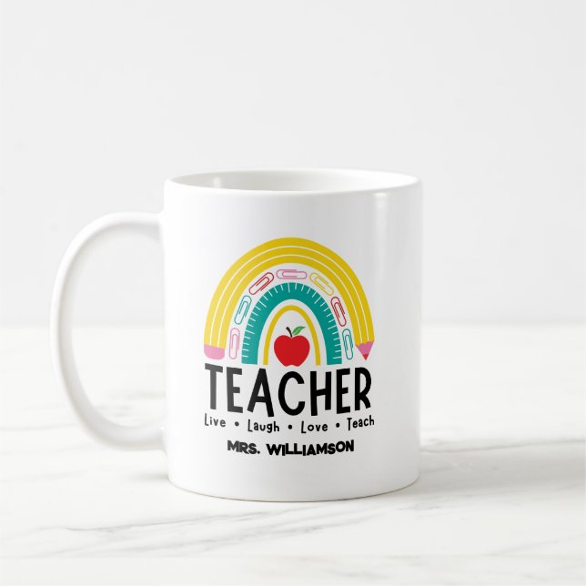 Rainbow Teacher School Supplies Coffee Mug (Left)