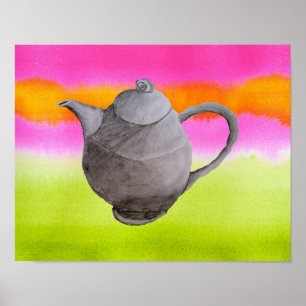 Rainbow teapot arty kitchen art poster
