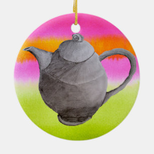 Rainbow Teapot arty tea party Ceramic Ornament