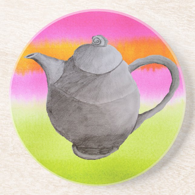 Rainbow Teapot arty tea party Coaster (Front)