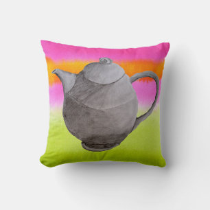 Rainbow teapot arty tea party cushion