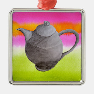 Rainbow Teapot arty tea party Metal Ornament