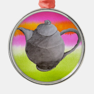 Rainbow Teapot arty tea party Metal Tree Decoration