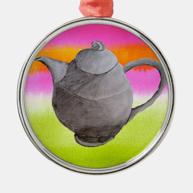 Rainbow Teapot arty tea party Metal Tree Decoration (Front)