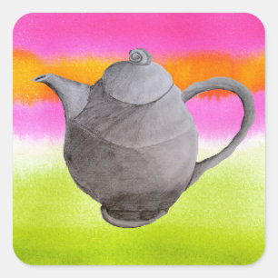 Rainbow Teapot arty tea party Square Sticker