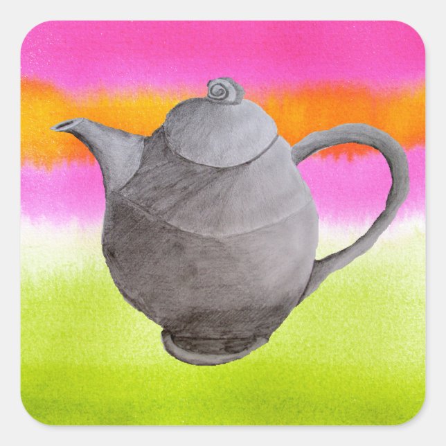 Rainbow Teapot arty tea party Square Sticker (Front)