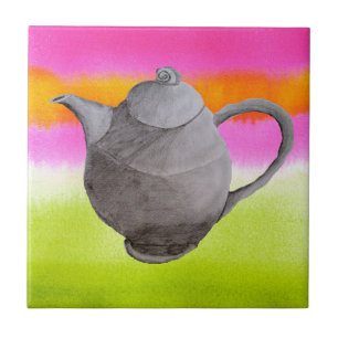 Rainbow Teapot arty tea party Tile
