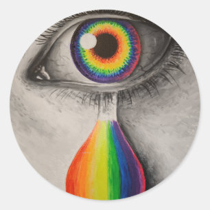 Rainbow tears poster throw pillow trivet stone coa classic round sticker