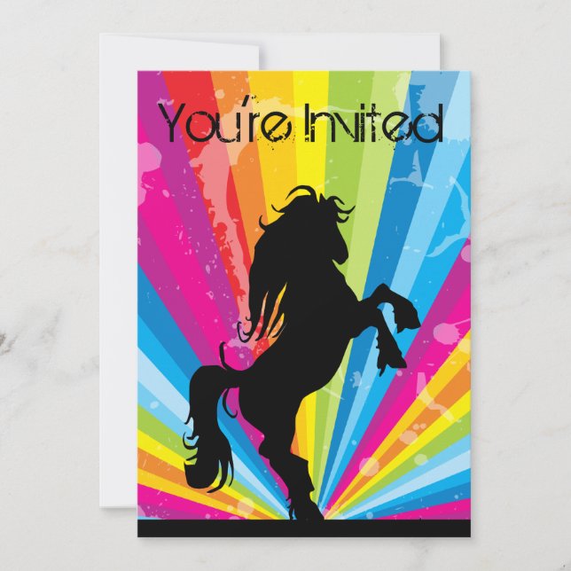 Rainbow Techno Silhouette Horse Birthday Invite (Front)