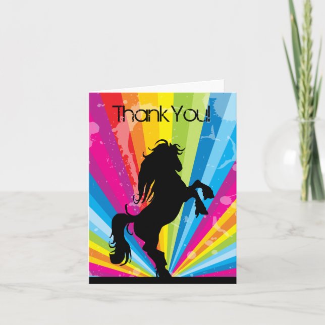 Rainbow Techno Silhouette Rearing Horse Thank You (Front)
