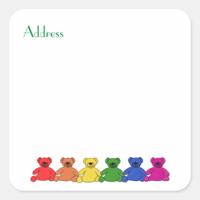 Rainbow Teddies Address Square Sticker (Front)