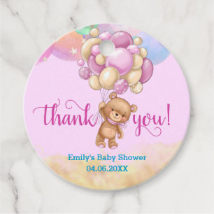 Rainbow Teddy Bear Balloons Thank You Baby Shower Favour Tags