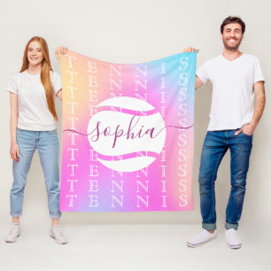 Rainbow Tennis Typography Ball & Girl Players Kids Fleece Blanket