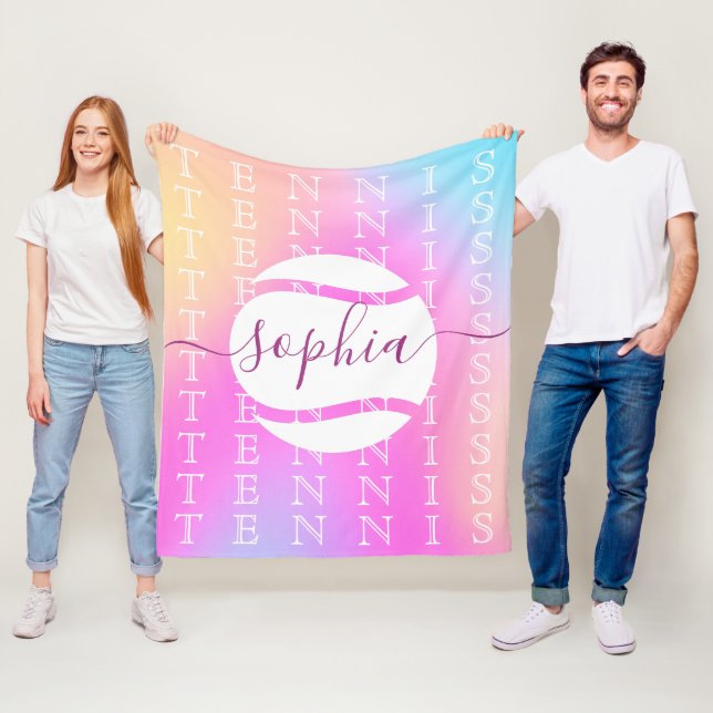 Rainbow Tennis Typography Ball & Girl Players Kids Fleece Blanket (In Situ)