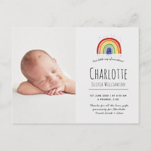 Rainbow thank you card, birth announcements postcard