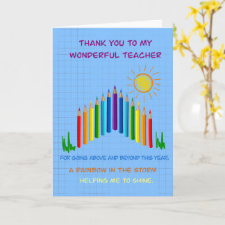 Rainbow Thank you teacher, helping me to shine Card