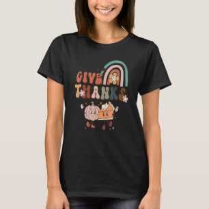 Rainbow Thanksgiving Give Thanks Pumpkin T-Shirt