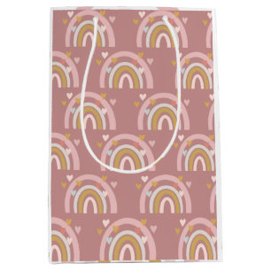  Rainbow Theme Hearts Pink  Medium Gift Bag