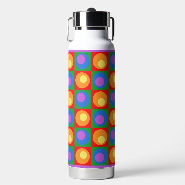 Rainbow Theme Square Dot Geometric Design Hot-Cold Water Bottle (Front)