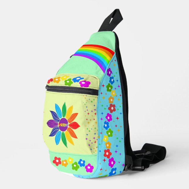 Rainbow Three Toned Flower and Stars Pride Sling Bag (Right Corner)