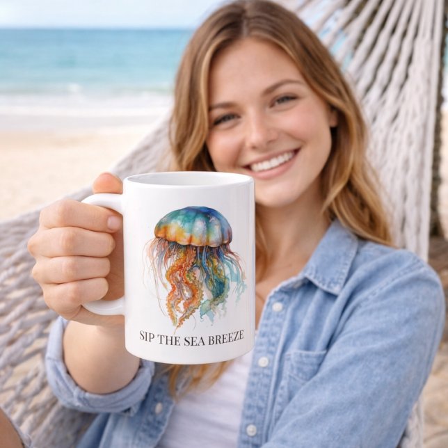 Rainbow Tides Jellyfish: Watercolor Art  Coffee Mug (Creator Uploaded)