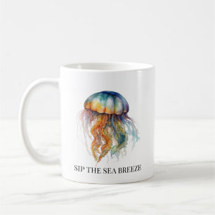 Rainbow Tides Jellyfish: Watercolor Art Coffee Mug