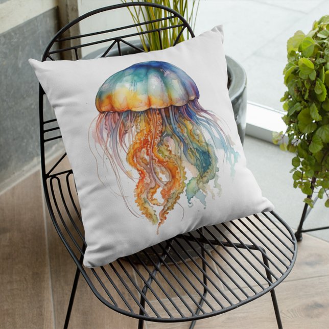 Rainbow Tides Jellyfish: Watercolor Art  Cushion (Creator Uploaded)