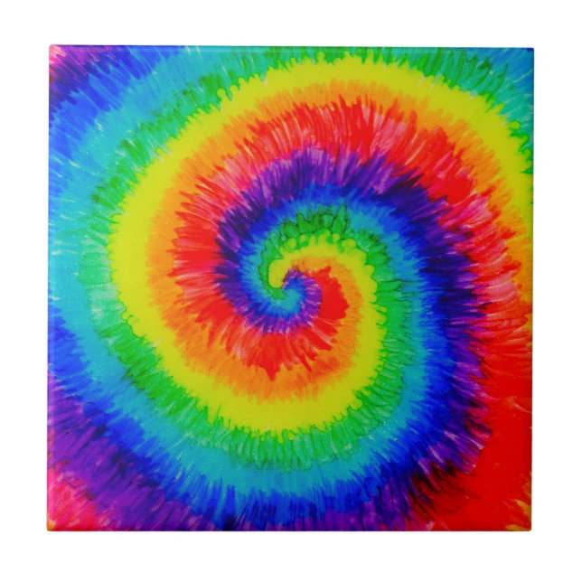 Rainbow Tie-Dye Alcohol Ink Ceramic Tile (Front)