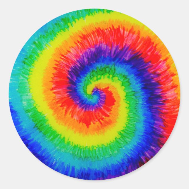 Rainbow Tie-Dye Alcohol Ink Classic Round Sticker (Front)