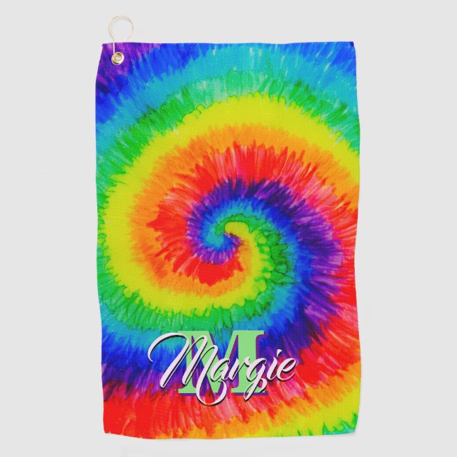 Rainbow Tie-Dye Alcohol Ink Golf Towel (Front)