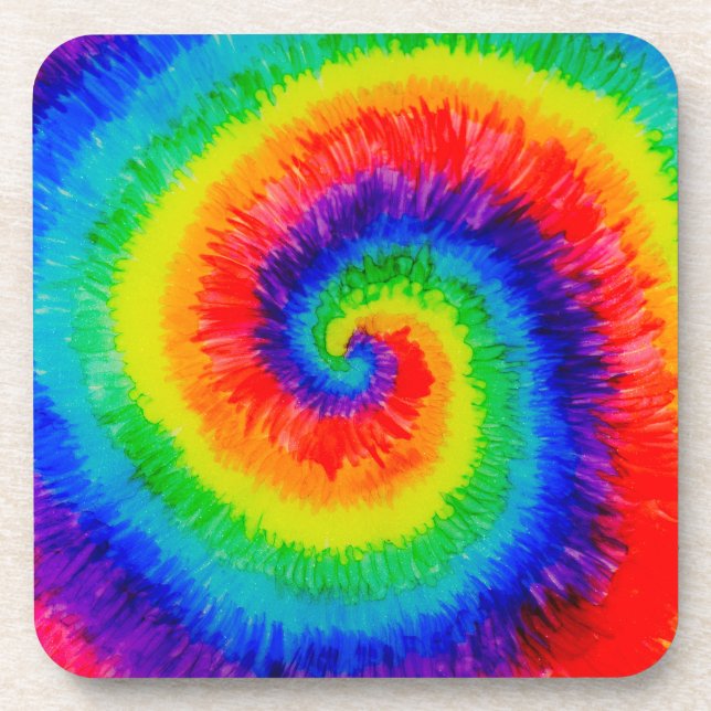 Rainbow Tie-Dye Alcohol Ink Painting Coaster (Front)