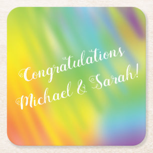 Rainbow Tie Dye Baby Shower Square Paper Coaster