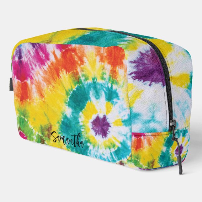 Rainbow Tie Dye Colourful Personalised Dopp Kit (Right Corner)