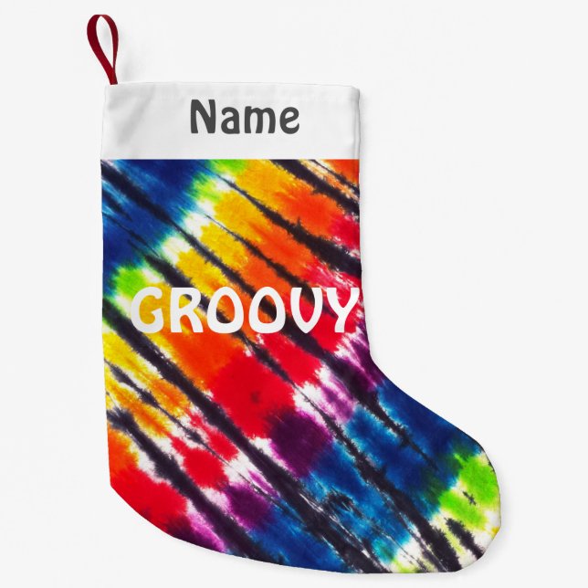 Rainbow Tie-Dye Customised Groovy Small Christmas Stocking (Front)