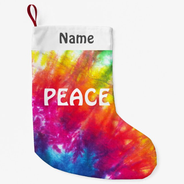 Rainbow Tie-Dye Customised Peace Small Christmas Stocking (Front)