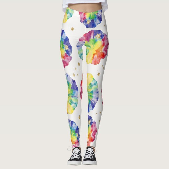Rainbow Tie Dye Effect Seamless Pattern Leggings (Front)