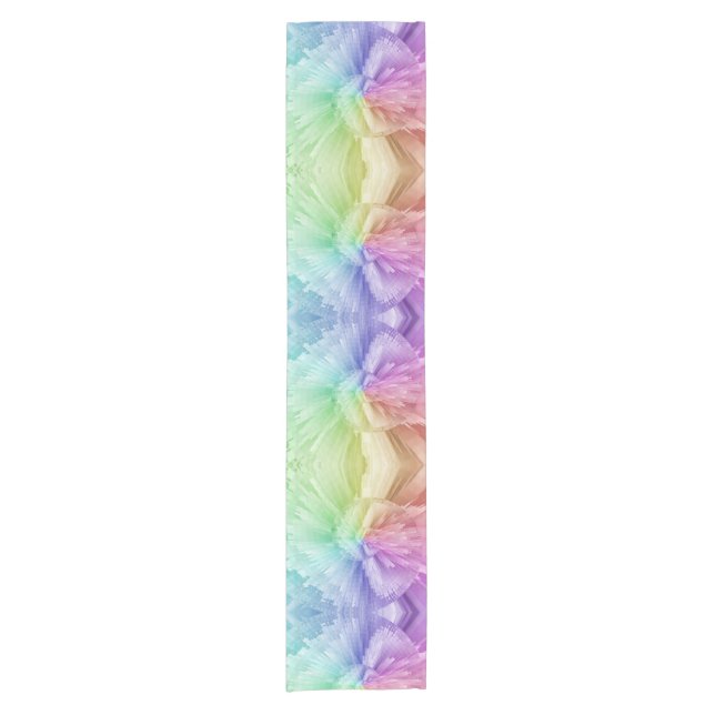 Rainbow Tie Dye Feathers Colourful Short Table Runner (Front)