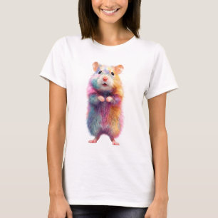 Rainbow Tie Dye Fluffy Hamster Illustration Women T-Shirt