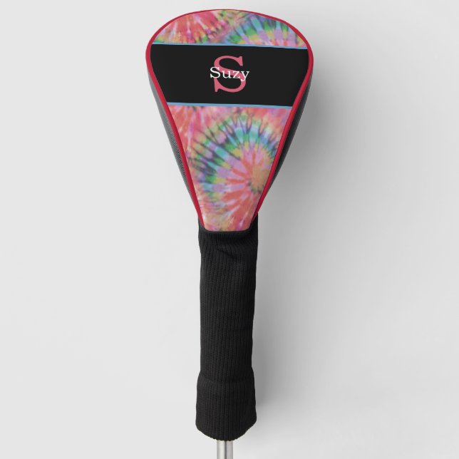 Rainbow Tie Dye Hippie Pattern Initial Monogram Golf Head Cover (Front)