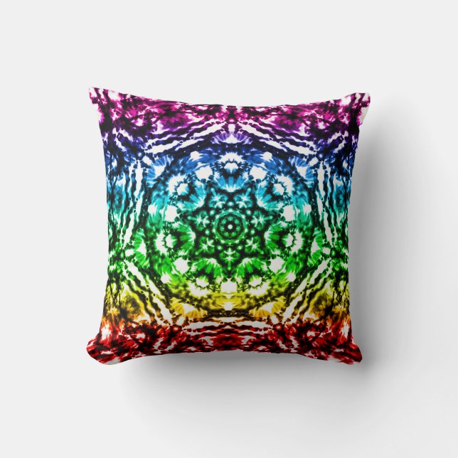 Rainbow Tie Dye Mandala Star Cushion (Front)